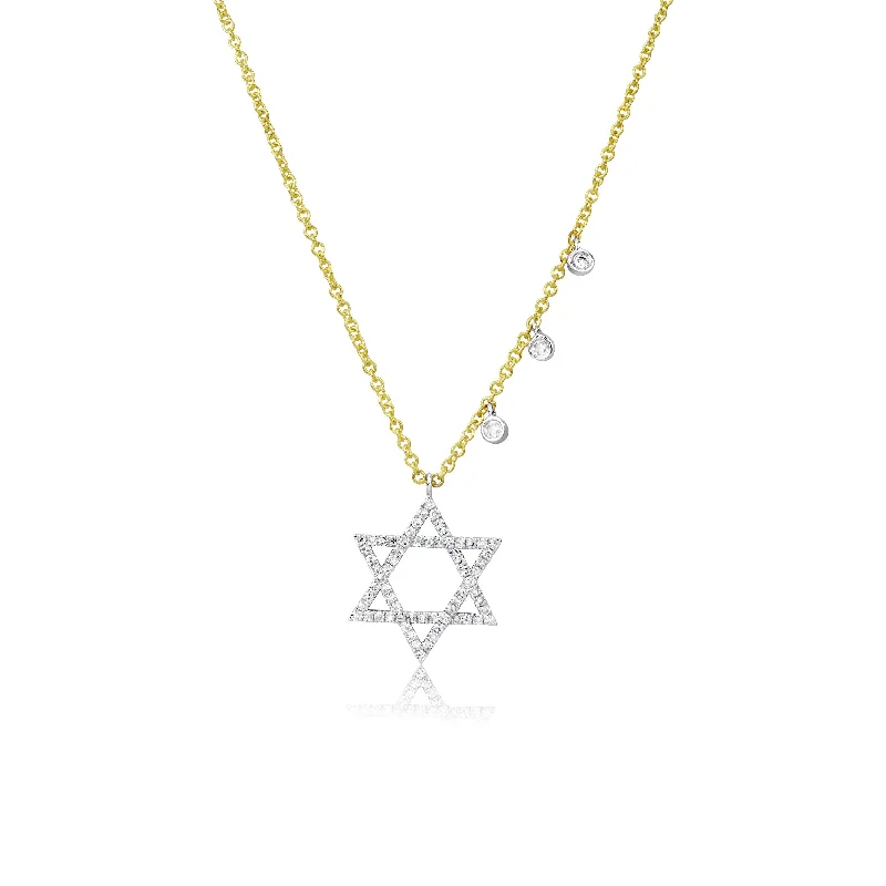 Women's necklaces cherished-piece-Yellow Gold Diamond Jewish Star Necklace