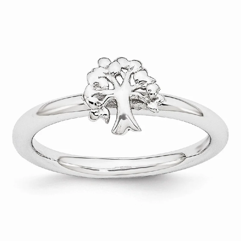 Women's rings eternal-shine-Rhodium Plated Sterling Silver Stackable Expressions 8mm Tree Ring