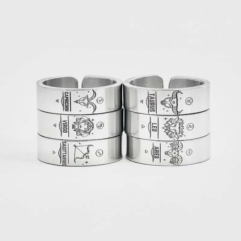 Women's rings soft-hue-Horizontal Zodiac Ring