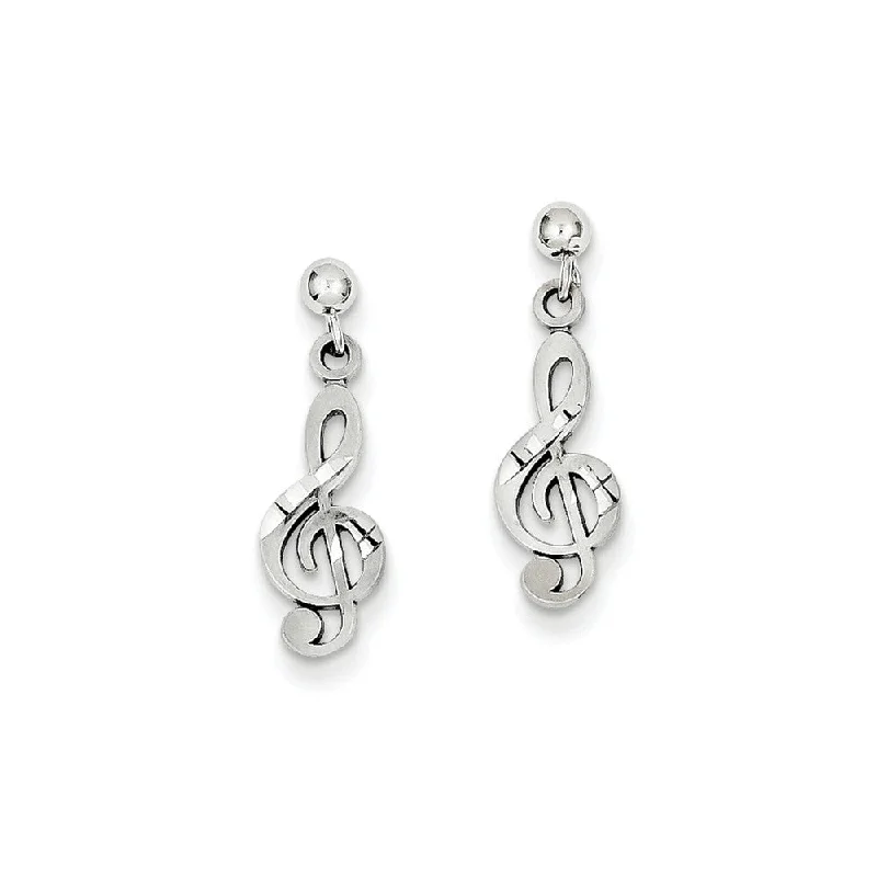 Women's earrings elegant-heirloom-Satin and Polished Treble Clef Dangle Post Earrings in 14k White Gold