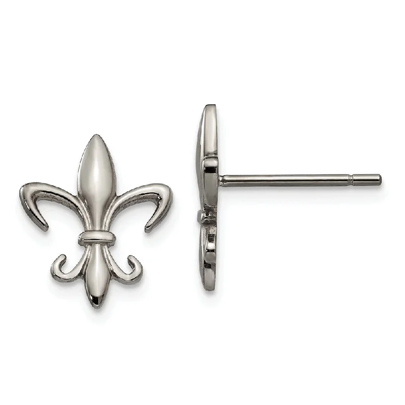 Women's earrings festive-flair-Titanium Small Fleur De Lis Post Earrings