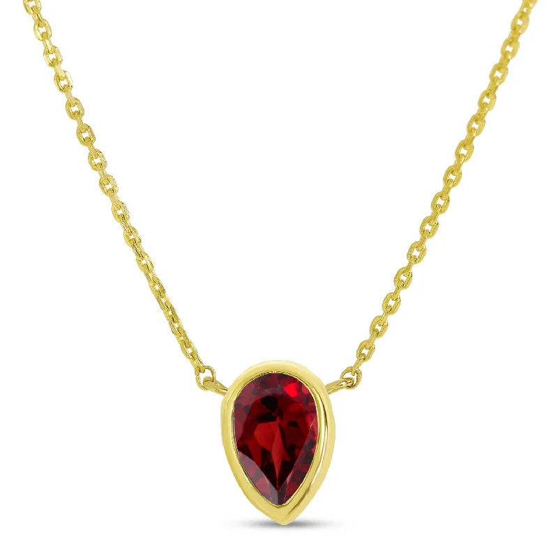 Women's necklaces aqua-marine-14K Yellow Gold Pear Garnet Birthstone Necklace P4334-18-JAN