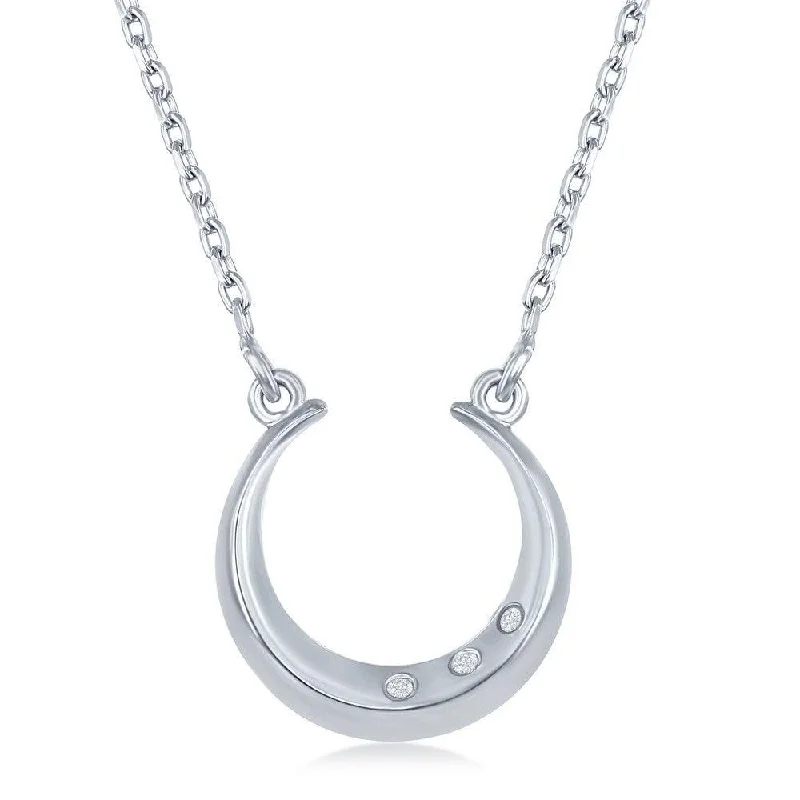 Women's necklaces ornate-glow-Sterling Silver Diamond Horseshoe Necklace