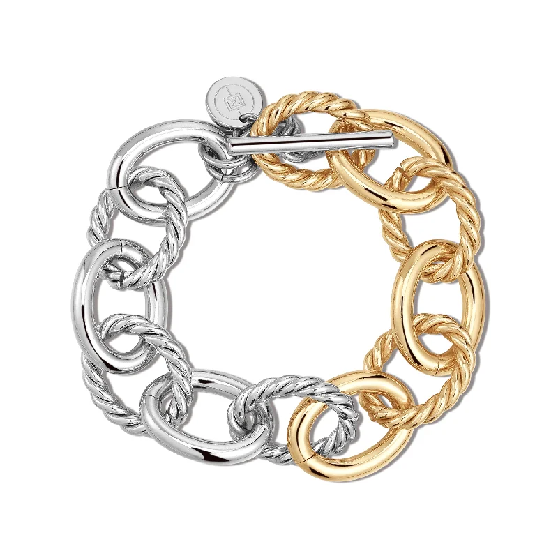 Women's bracelets luxe-crystal-Two Toned Xl Alternating Twisted Link Toggle Bracelet