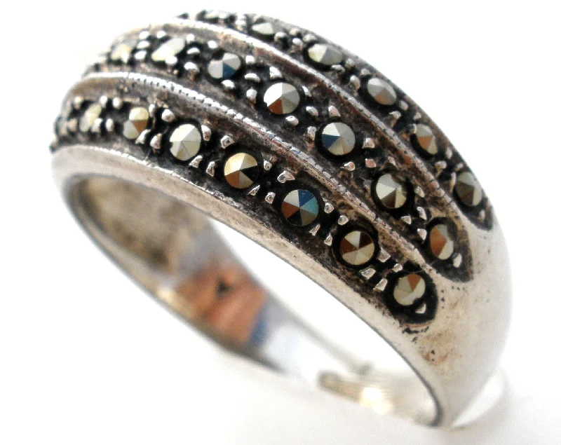 Women's rings rustic-platinum-Sterling Silver Marcasite Band Ring Size 8 Vintage