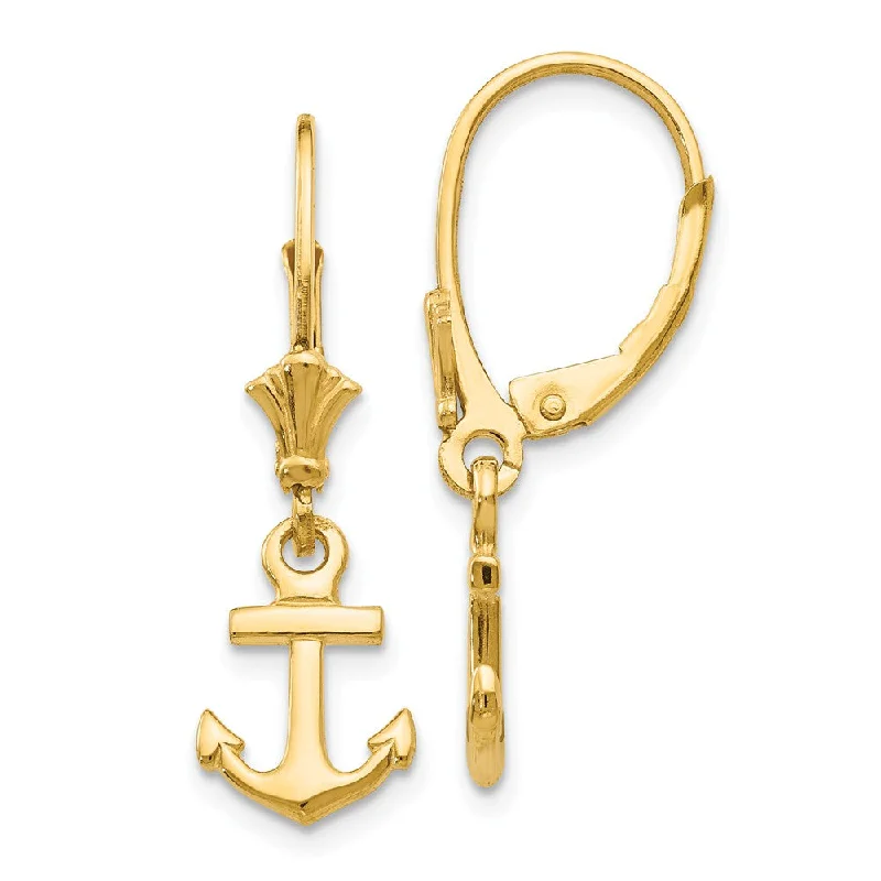 Women's earrings snug-curve-Petite Polished Anchor Lever Back Earrings in 14k Yellow Gold