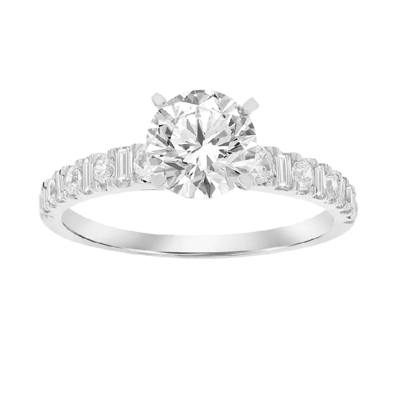 Women's engagement rings faint-sparkle-LADIES ENGAGEMENT RING SEMI MOUNT 0.50CT ROUND/BAGUETTE DIAMOND 14K WHITE GOLD