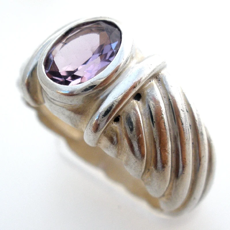 Women's rings evening-stone-Amethyst Cable Ring Sterling Silver Size 7.5