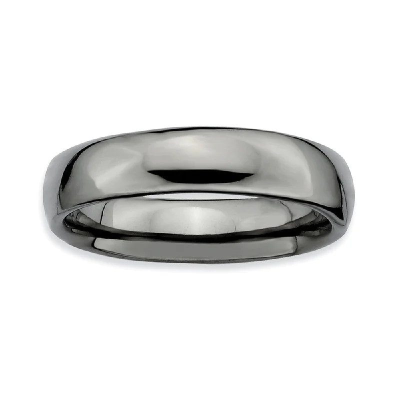 Women's rings luminous-zircon-Black Plated Sterling Silver Stackable Polished 4.5mm Band