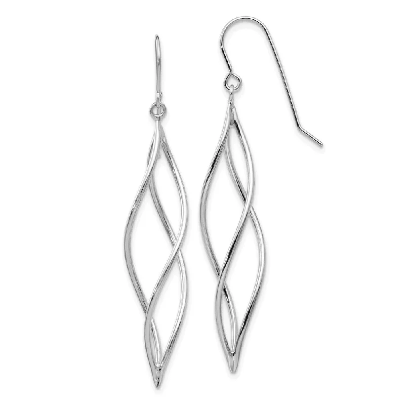 Women's earrings starry-stone-Long Twisted Dangle Earrings in 14k White Gold