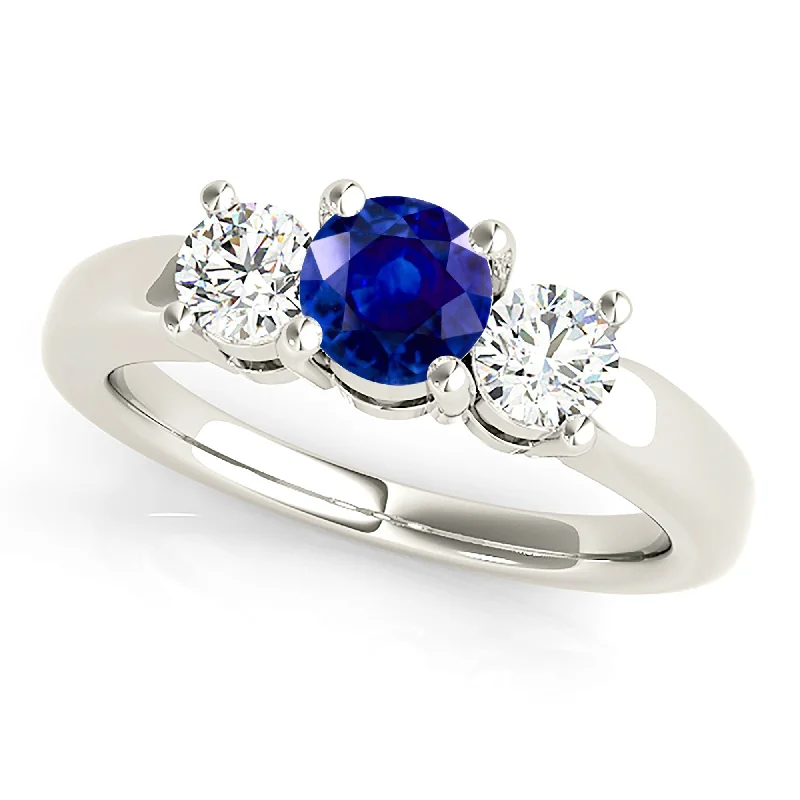 Women's engagement rings petal-setting-1.20 ct. Genuine Blue Sapphire Three Stone Engagement Ring