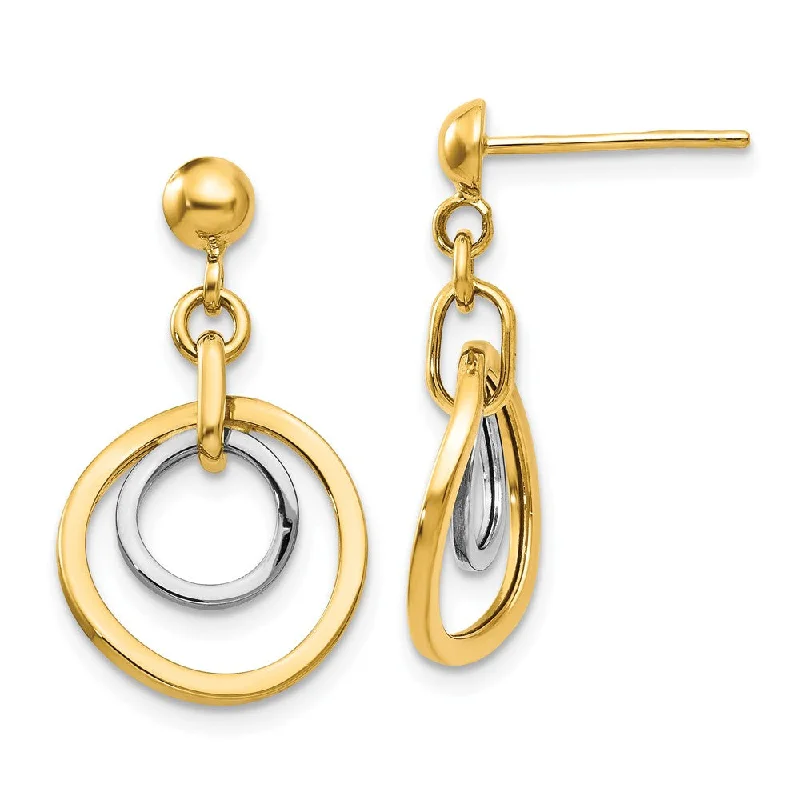 Women's earrings playful-luxe-Two-tone Double Circle Dangle Post Earrings in 14k Gold