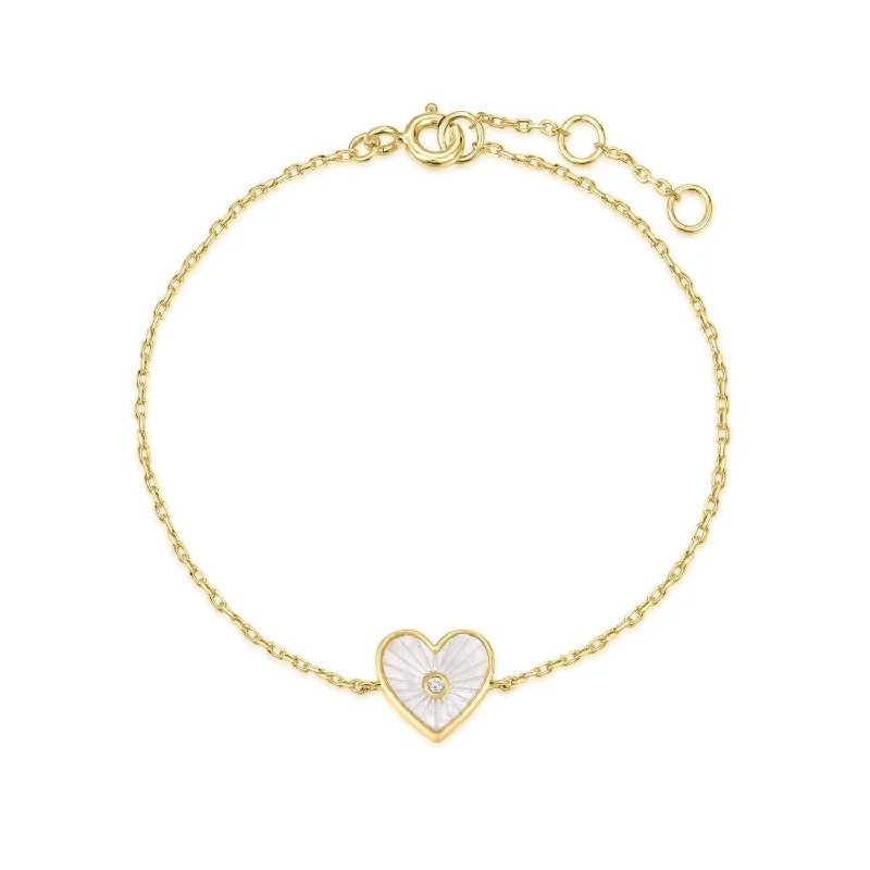 Women's bracelets peachy-charm-Heart Shaped Mop Pendant With Cz Center Stone Bracelet