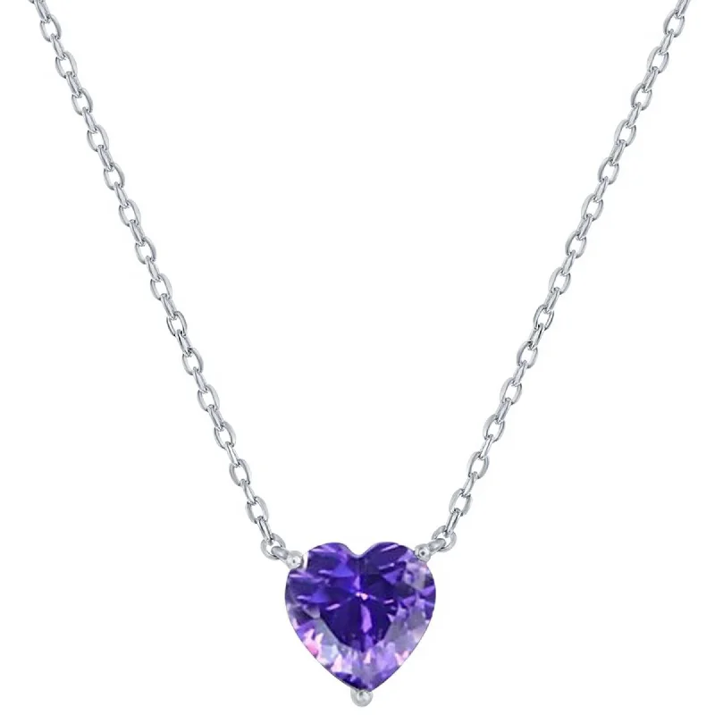 Women's necklaces luminous-moonstone-Classic Women's Necklace - Silver Amethyst February Heart Perciosa Crystal | M-7123