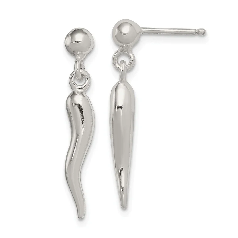 Women's earrings rare-zircon-3D Polished Italian Horn Dangle Post Earrings in Sterling Silver