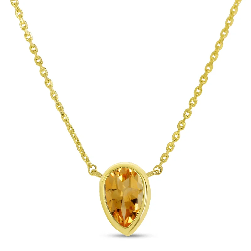 Women's necklaces wispy-stone-14K Yellow Gold Pear Citrine Birthstone Necklace P4334-18-NOV