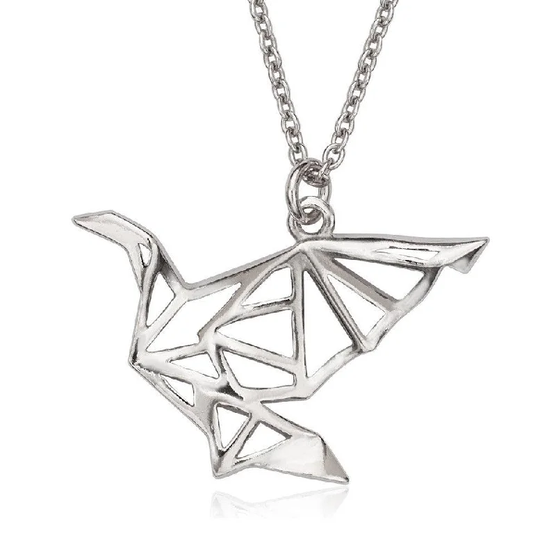 Women's necklaces peachy-charm-Sterling Silver Open Origami Bird Necklace