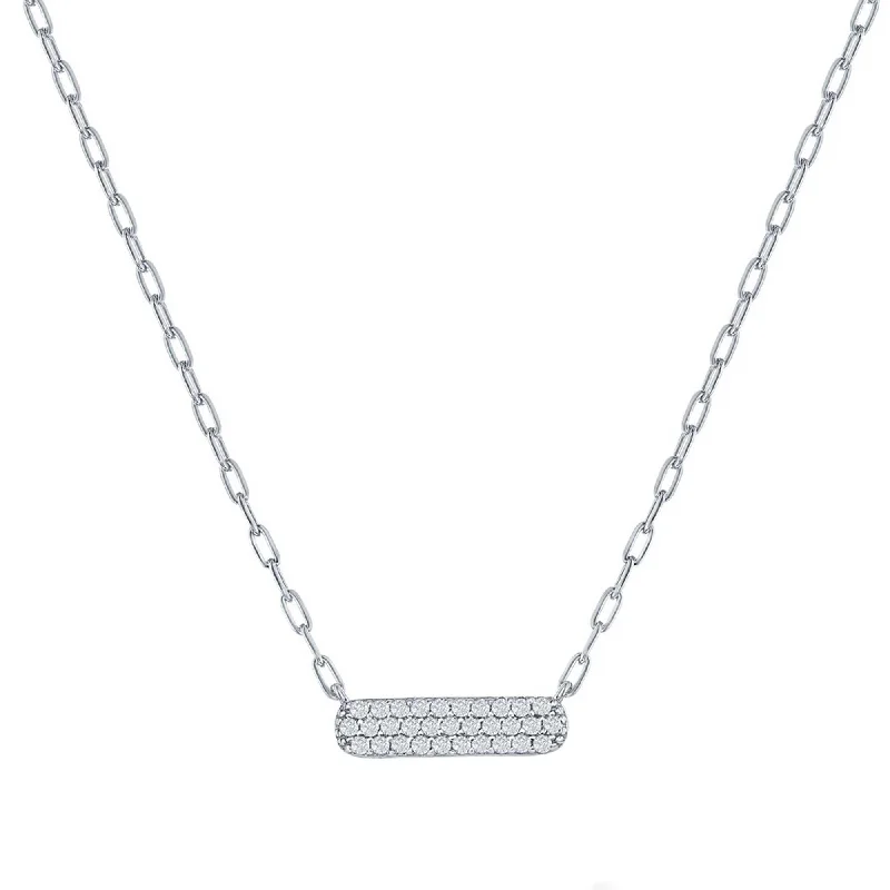 Women's necklaces wispy-pendant-Classic Women's Necklace - Sterling Silver Small White CZ Stone Bar Design | M-6980