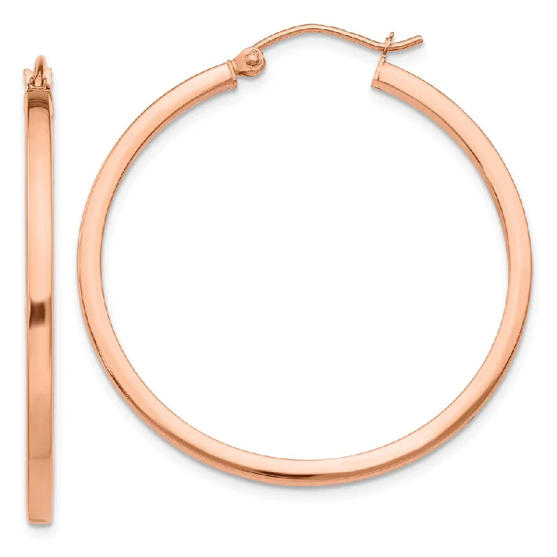 Women's earrings wispy-stone-2mm x 35mm Polished 14k Rose Gold Square Tube Round Hoop Earrings