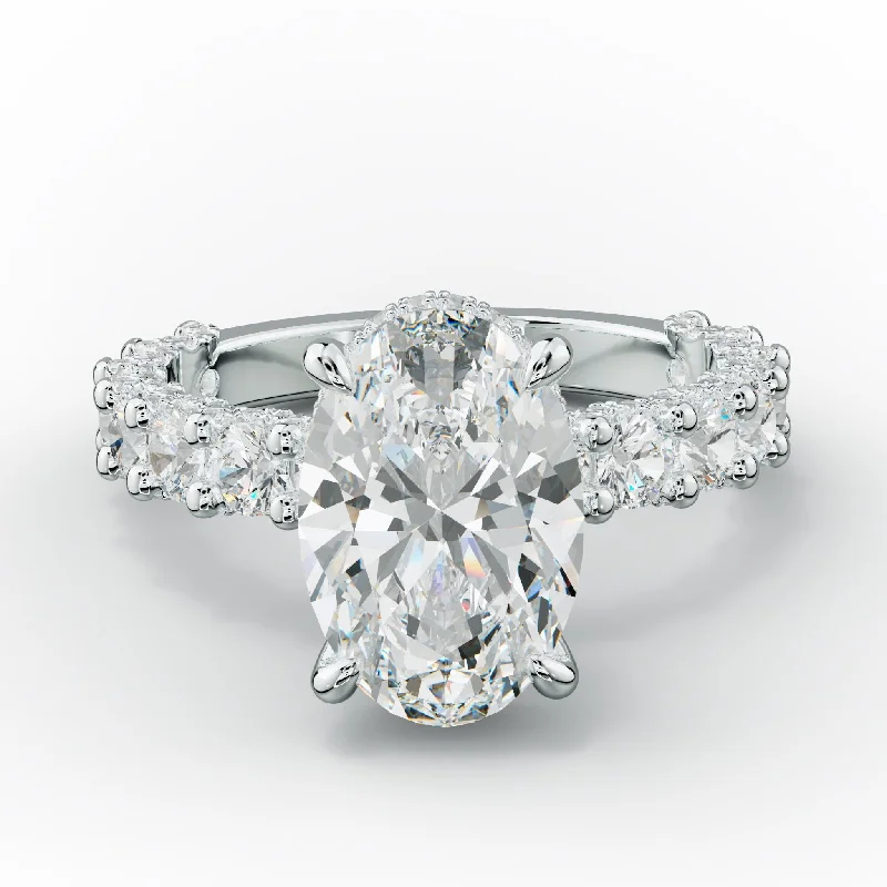 Women's engagement rings vintage-glow-Savannah Oval Diamond Engagement Ring With Accented Side stones