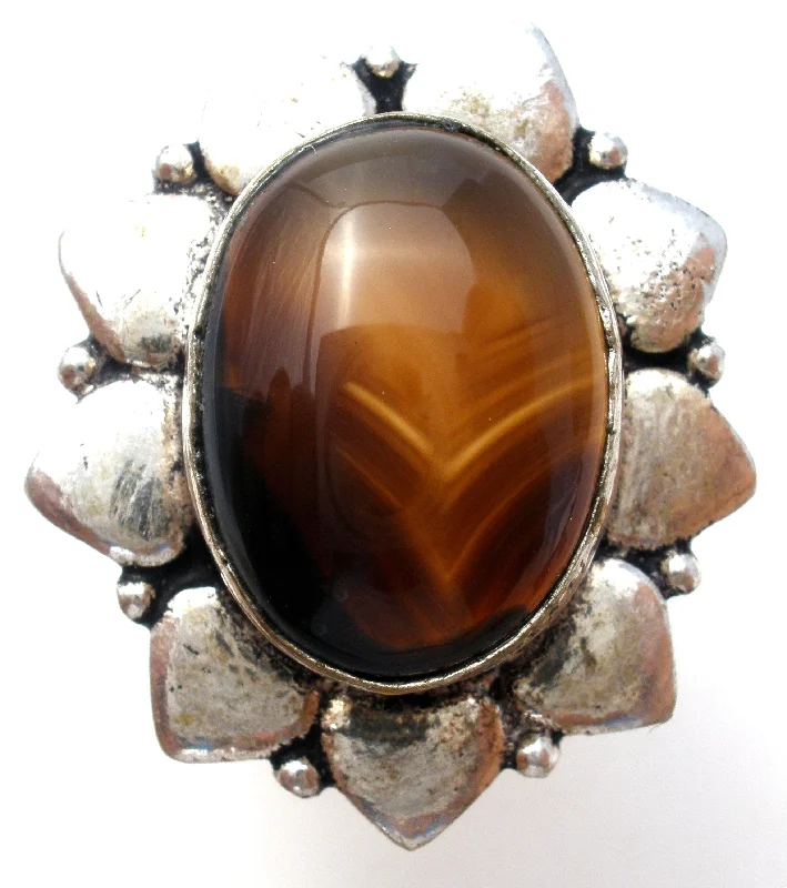 Women's rings blush-charm-Brown Banded Agate 925 Ring Size 9