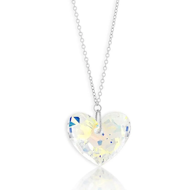 Women's necklaces arched-link-Sterling Silver AB Swarovski Crystal Heart Necklace