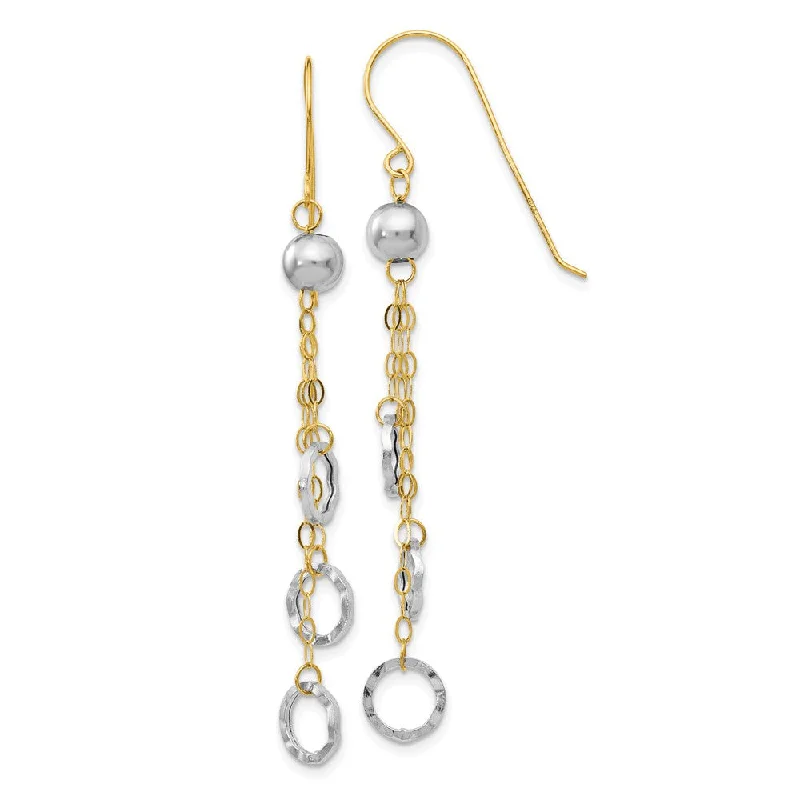 Women's earrings snug-curve-Two Tone Triple Circle Chain Dangle Earrings in 14k Gold