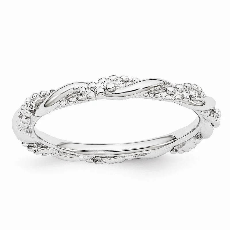 Women's rings fine-etching-2.25mm Rhodium Plated Sterling Silver Stackable Beaded Twist Band