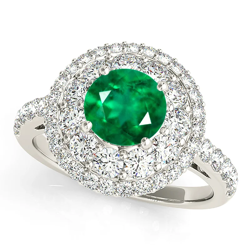 Women's engagement rings champagne-diamond-1.15 ct. Genuine Emerald Engagement Ring With Double Row Halo