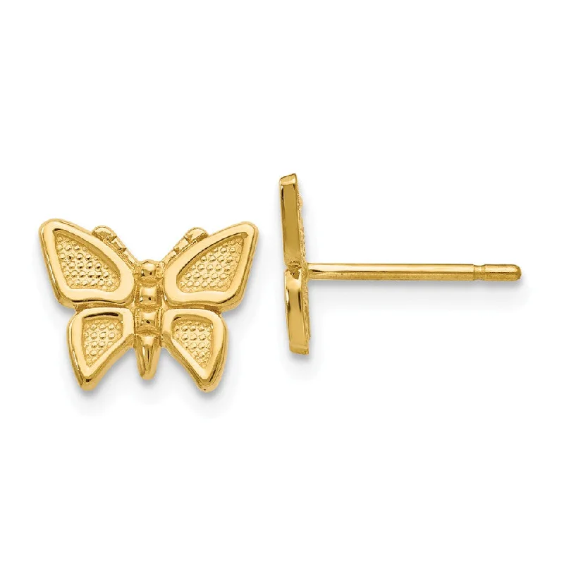 Women's earrings hand-glossed-10mm Textured Butterfly Post Earrings in 14k Yellow Gold