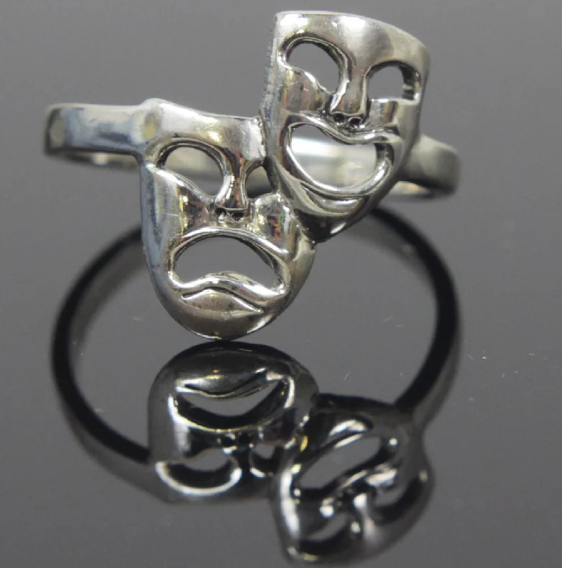 Women's rings playful-edge-Comedy & Tragedy Sterling Silver Size 5.5