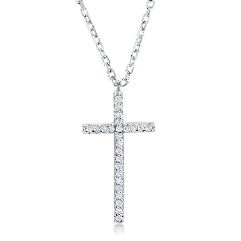 Women's necklaces faint-glow-Sterling Silver CZ Reversible Cross Necklace