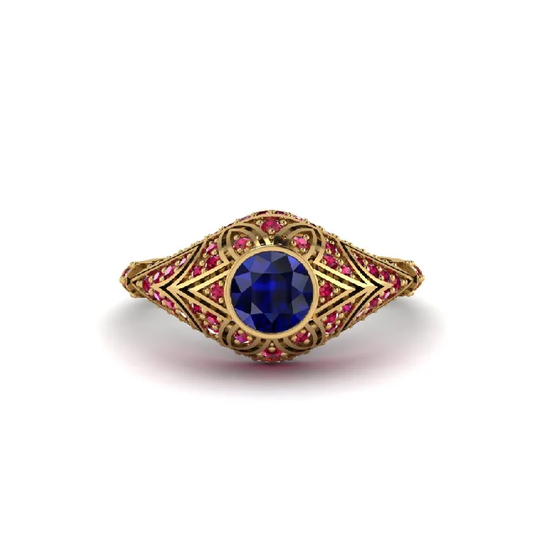 Women's engagement rings luxe-shimmer-Sapphire Bezel Vintage Filigree Engagement Ring - Kendall No. 58