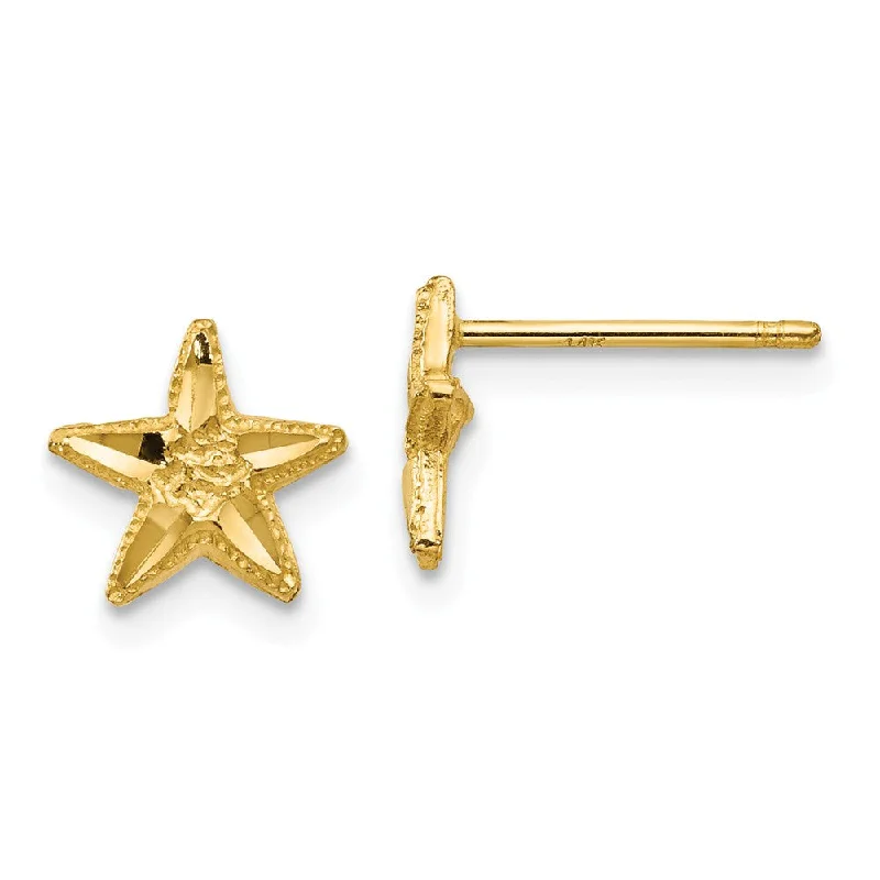 Women's earrings rustic-platinum-7mm Diamond Cut Starfish Post Earrings in 14k Yellow Gold