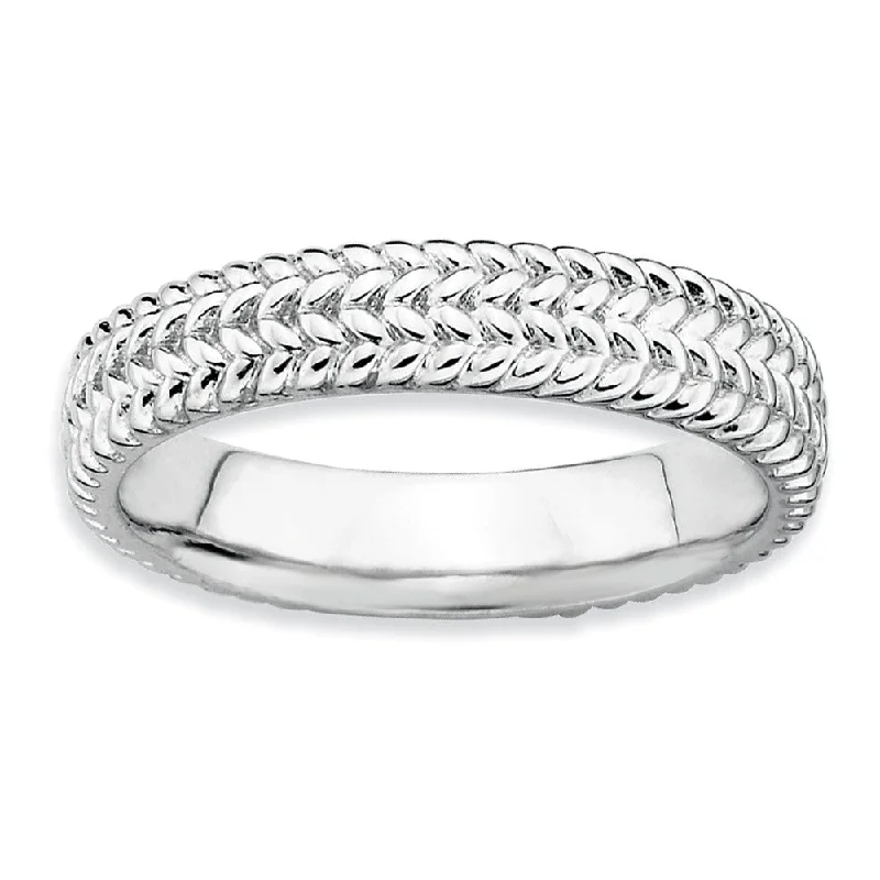 Women's rings smoky-quartz-4.5mm Stackable Sterling Silver Wheat Band