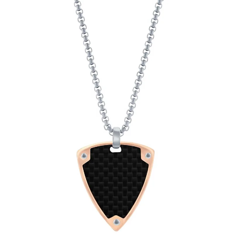 Women's necklaces festive-flair-Metallo Men's Necklace - Black Carbon Fiber with Rose Gold Border Triangle | SL-7140