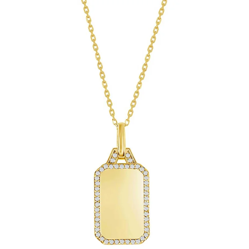 Women's necklaces eternal-shimmer-Classic Women's Necklace - Gold Plated Rectangle Dog Tag with CZ Border | M-7037-GP