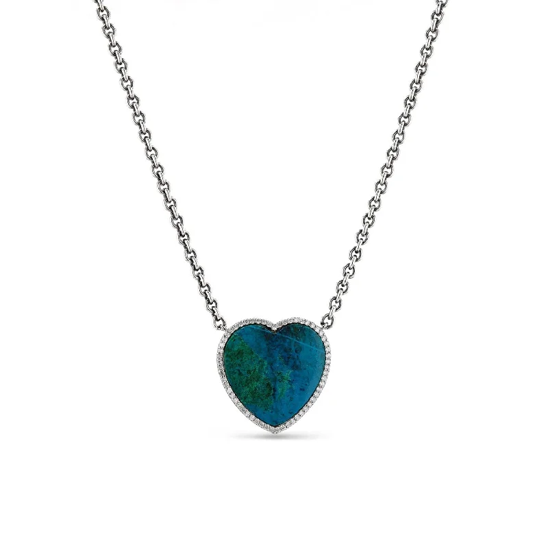 Women's necklaces glossy-chain-Chrysocolla Sliced Heart Pendant Necklace N0002803