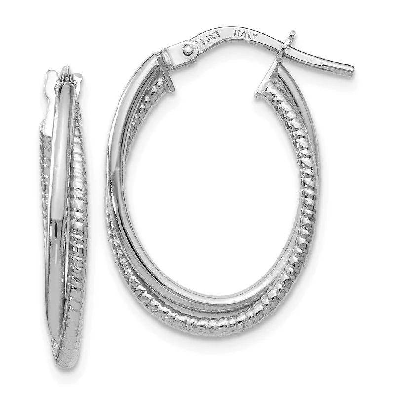 Women's earrings twisted-vine-3mm x 25mm (1 Inch) 14k White Gold Double Oval Hoop Earrings