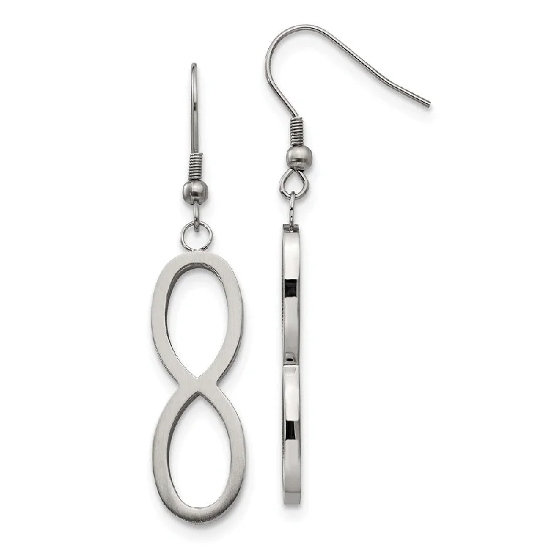 Women's earrings peachy-shine-Brushed Infinity Symbol Dangle Earrings in Stainless Steel