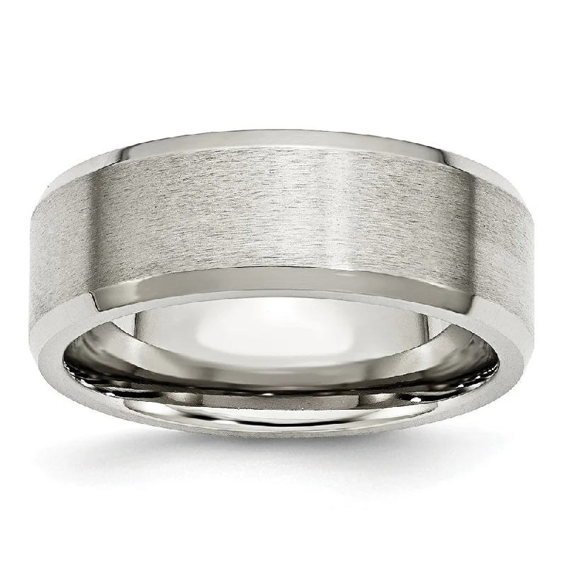 Women's rings tender-accent-Stainless Steel Flat Beveled Edge 8mm Comfort Fit Band