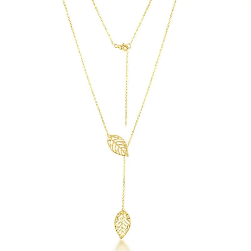 Women's necklaces floral-steel-Sterling Silver Gold Leaf Hanging Chain Necklace