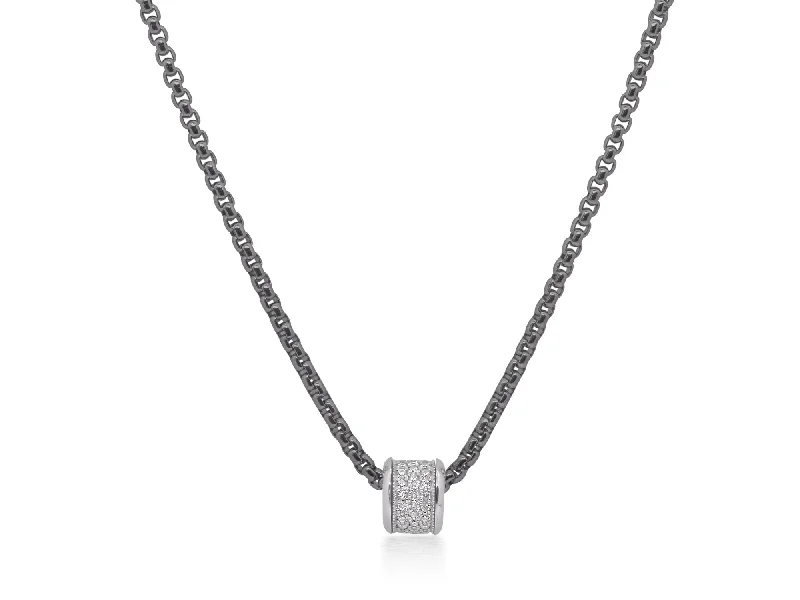 Women's necklaces cherished-piece-ALOR Black Chain Barrel Necklace with 14kt Gold & Diamonds