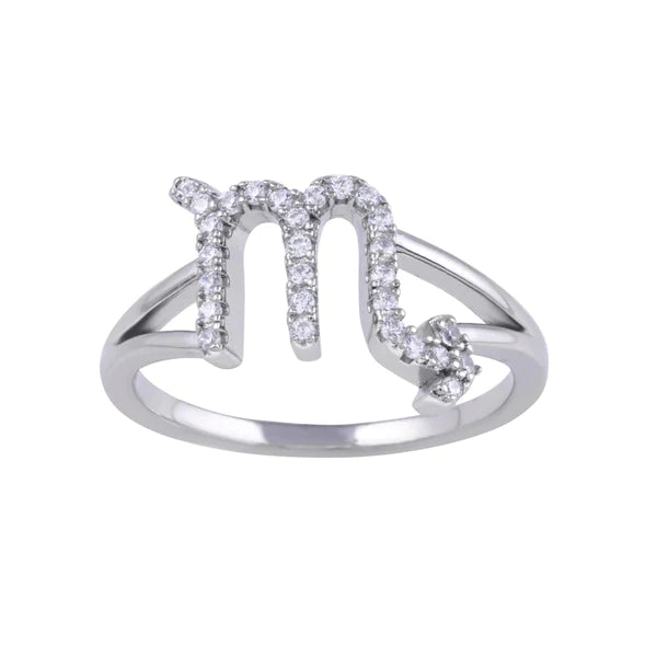 Women's rings subtle-twist-Sterling Silver 925 Rhodium Plated Scorpio CZ Zodiac Sign Ring