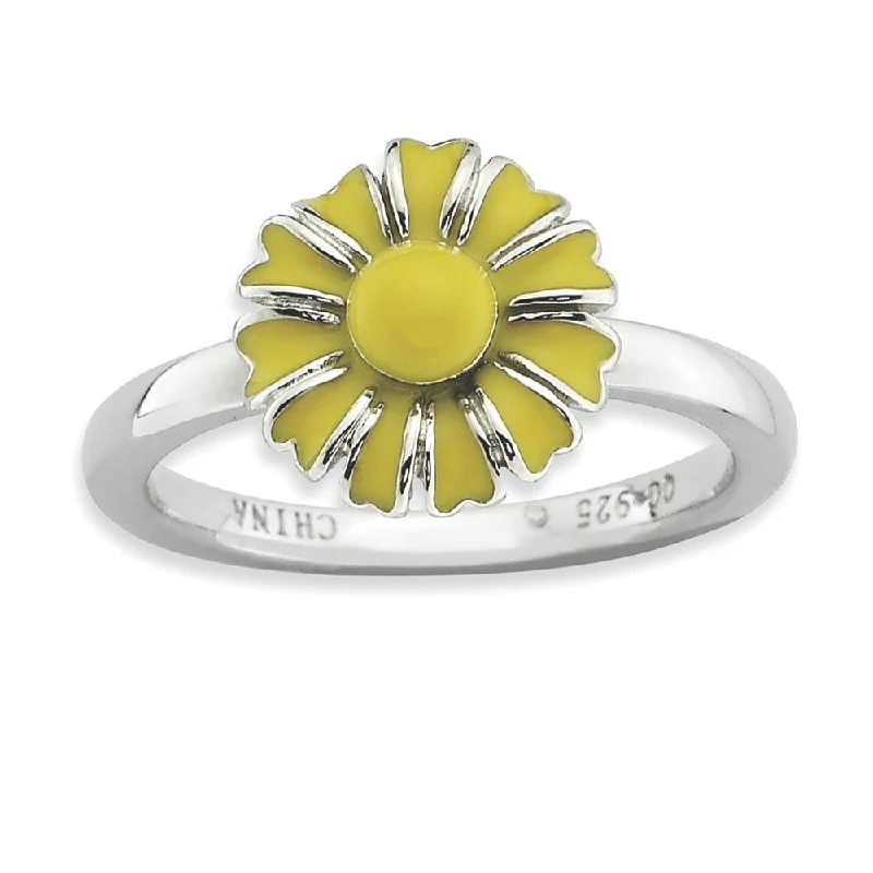 Women's rings glowing-moonstone-2.25mm Sterling Silver Stackable Enameled Daisy Ring