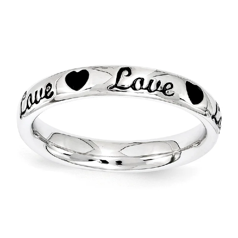 Women's rings peachy-blush-3.5mm Sterling Silver Stackable Black Enamel Love Script Band