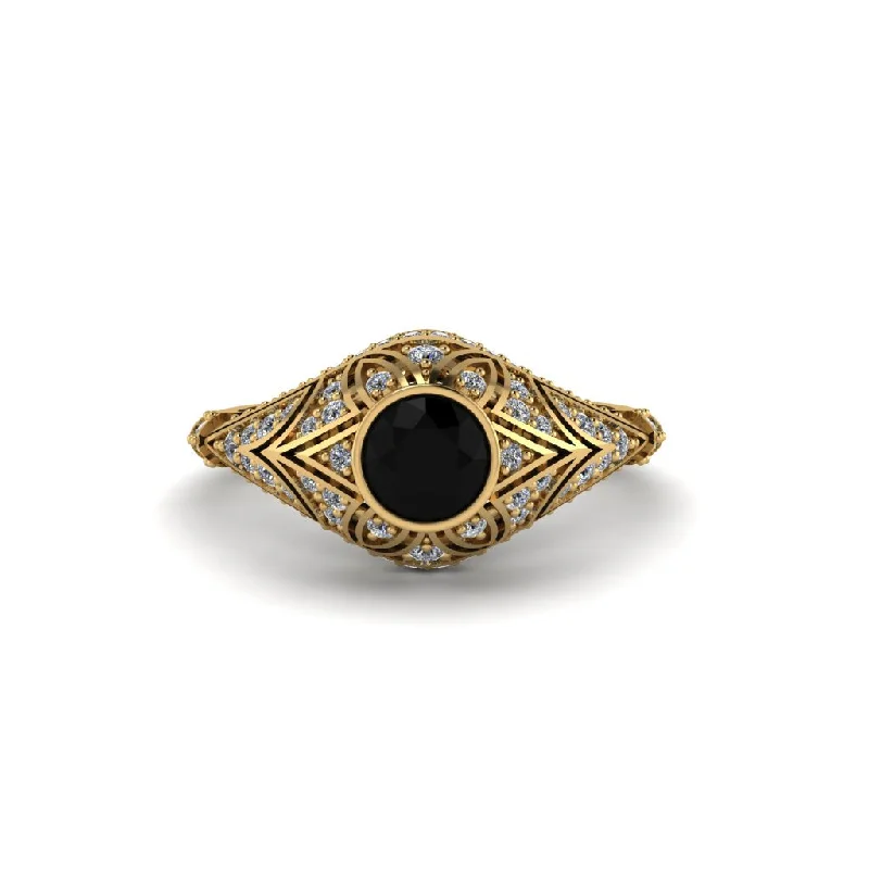 Women's engagement rings luminous-citrine-Black Diamond Bezel Vintage Filigree Engagement Ring - Kendall No. 7