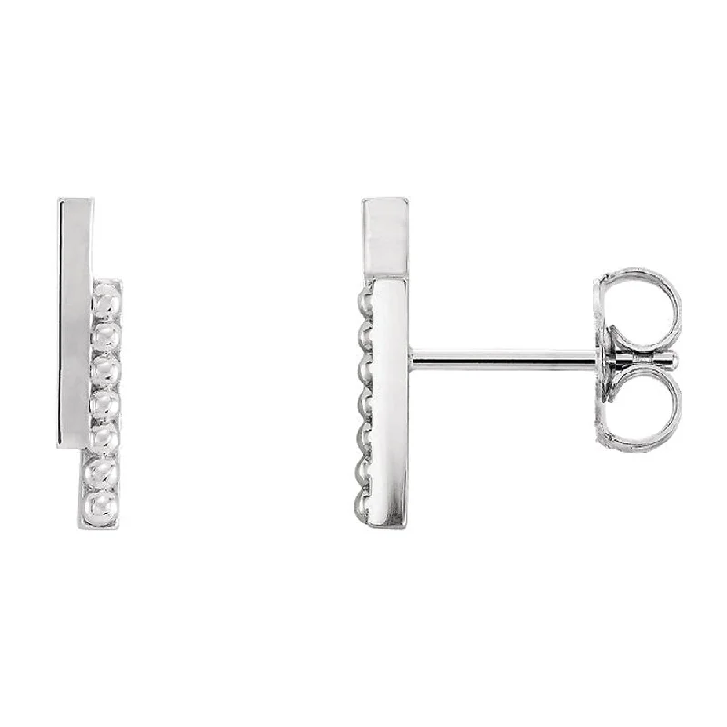 Women's earrings luminous-glow-2.3 x 12mm (7/16 Inch) 14k White Gold Polished & Beaded Bar Earrings