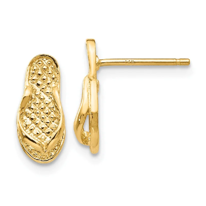 Women's earrings playful-swirl-Small 3D Textured Flip Flop Post Earrings in 14k Yellow Gold