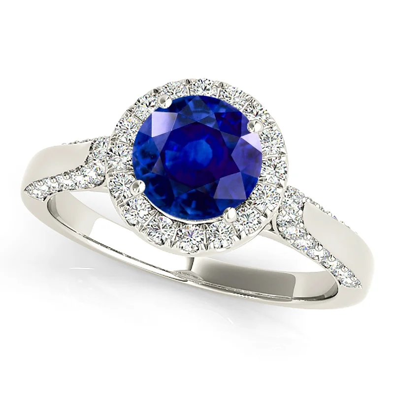 Women's engagement rings hand-twisted-1.80 ct. Genuine Blue Sapphire Halo Engagement Ring